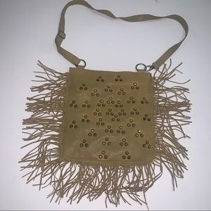 Sorial New York Large Leather Shoulder Studded Tote Bag Satchel Cheetah Tassels